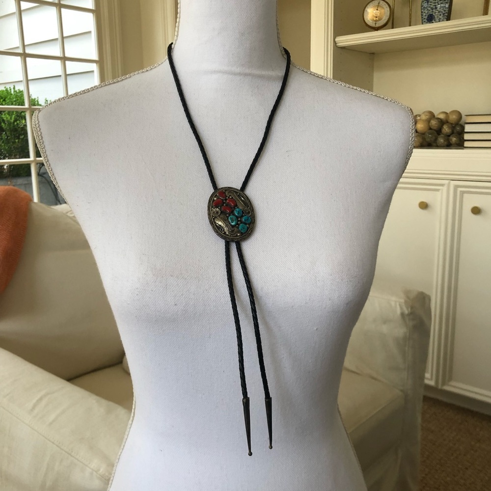 Carol S Sterling Turquoise Coral Bolo Tie